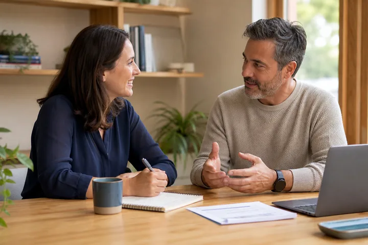 Independent adviser discussing a plan with a client
