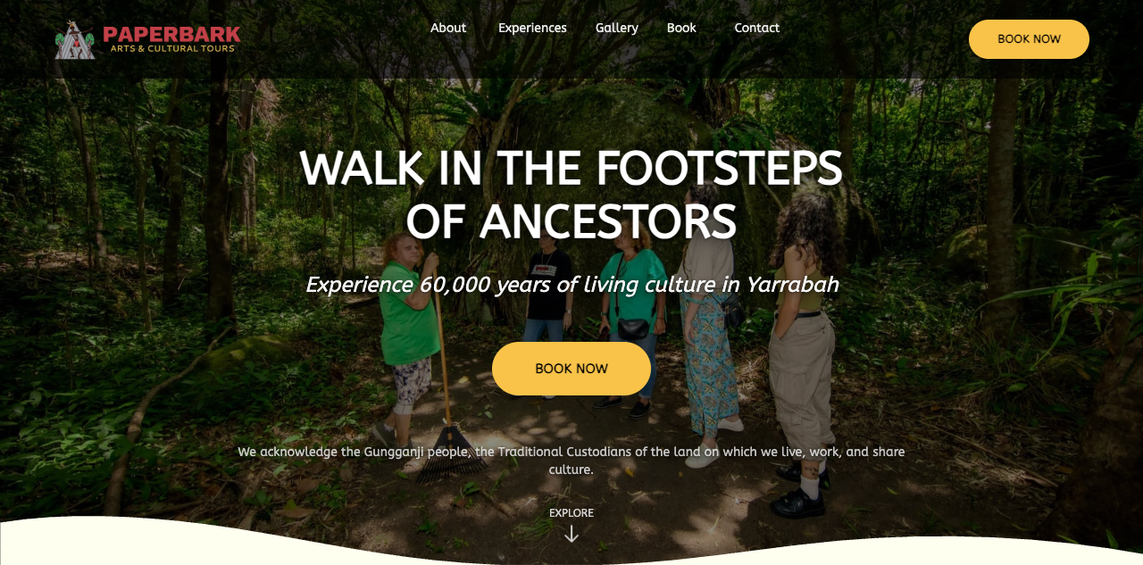 Paperbark Cultural Tours website homepage
